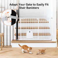 COMOMY 75-123cm Stair gate Pet Gate with Adjustable Cat Flap, Dog Gate for Stairs Doorways, Auto Close Baby Gate with Cat Door for House, Pressure Fit Easy Walk Through Safety Gate Extra Wide (White)