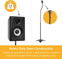 Speaker Stands, Speaker Stand Floor Pair, Universal Surround Sound Speaker Stands, Adjustable, Built in Cable Management, Suitable for Panasonic, Polk, Bose, JBL, Sony and Many Others, Black