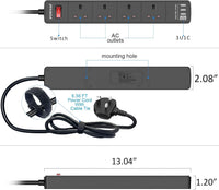 POWSAF Extension Lead with 4 USB Slots (3.4A, 1C and 3A Ports),Power Strip Extension cord with 4 way plug extension Socket and 2M Extension Cable for Home Office Travel holiday essentials,Black