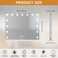 FENCHILIN Hollywood Mirror with RGB Backlit 15 LED Vanity Mirror with Lights 3 Lighting Modes Dynamic RGB Backlit Hollywood Vanity Makeup Mirror with Lights Shatterproof for Dressing Table 58x46cm