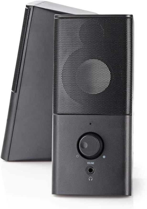 Nedis 18W 2.0 Gaming Speakers for PC & Laptop, USB & 3.5mm, Compact Stereo Sound with Volume Control - Black