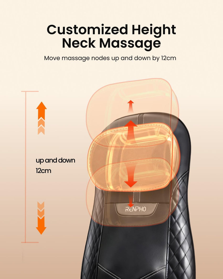 RENPHO Back Massager with Heat, Shiatsu Massage Chair, Full Back Massager Deep Tissue Kneading, Massager Seat Vibration, Height Adjustable Use at Home & Office