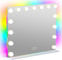 FENCHILIN Hollywood Mirror with RGB Backlit 15 LED Vanity Mirror with Lights 3 Lighting Modes Dynamic RGB Backlit Hollywood Vanity Makeup Mirror with Lights Shatterproof for Dressing Table 58x46cm