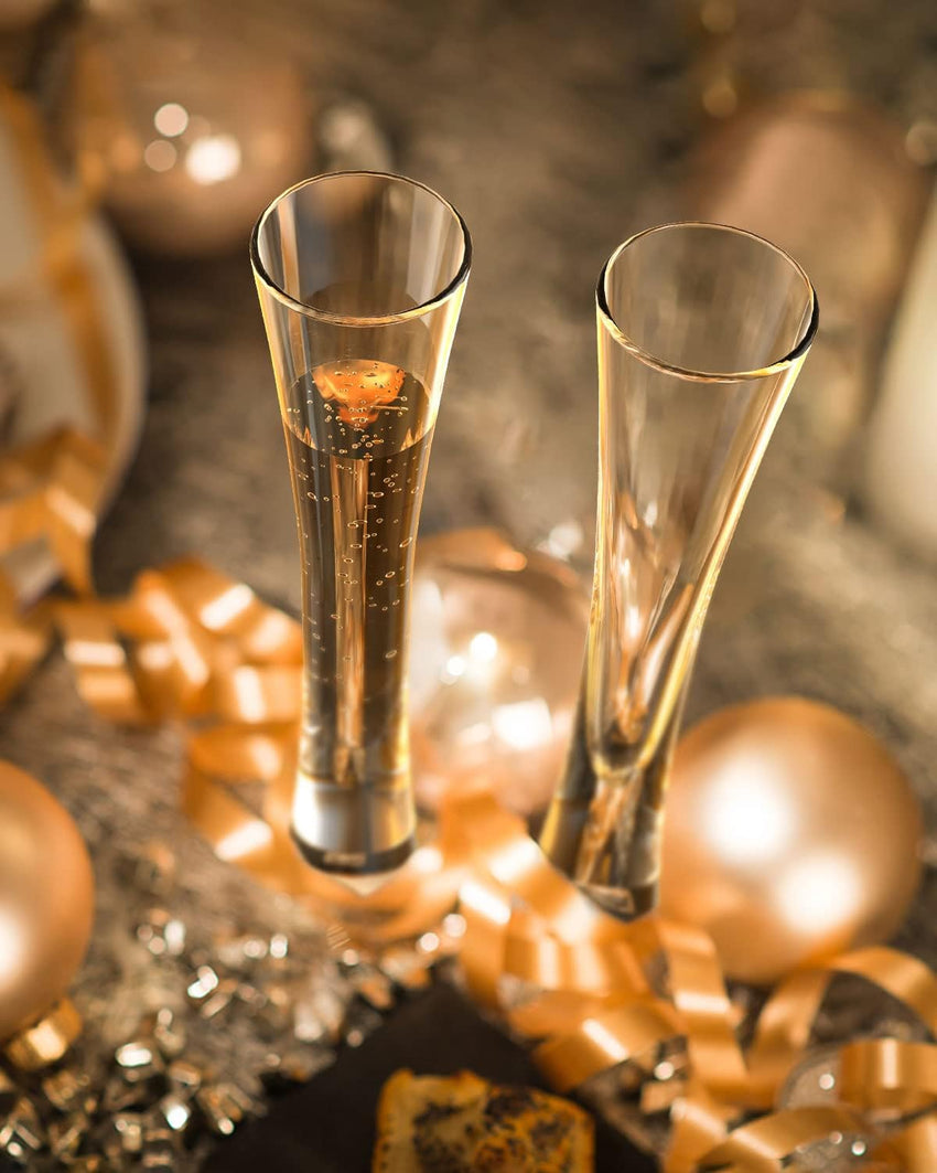 karadrova 2x145ml Champagne Flutes, Prosecco Glasses, Handmade, Clear Crystal Champagne Liqueur Glasses, Prosecco Flute for Wedding Anniversary