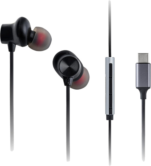 Panasonic RP-TCM225DEK USB-C Earphones, In-Ear Earbuds, Wired Headphones with Built-in Mic & Remote, Powerful Bass, Customisable Fit, 1.2m Cable, Black