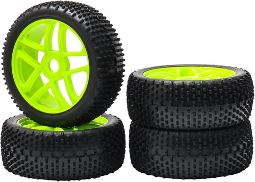 Pxyelec 17mm Buggy Wheel Tires Pack of 4 Rubber Tyres for 1:8 Scale RC Car â Green