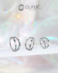 20G Nose Ring Hoops, Double Line CZ Opal Helix & Tragus Earrings â Silver
