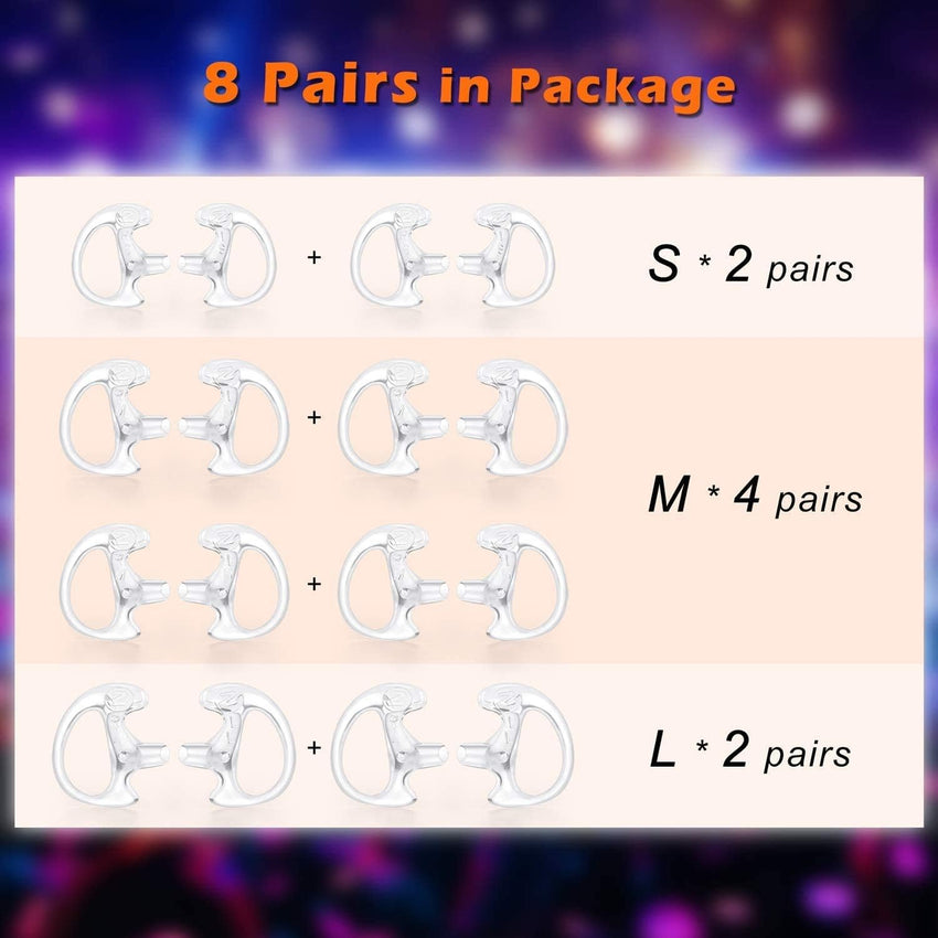 zeadio [8 Pair] Radio Earpiece, Soft Silicone Earmould Earbud Earplug for Walkie Talkie Acoustic Earpiece Headset, Two-Way Radio Coil Tube Audio Kits - Clear