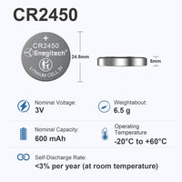 Enegitech CR2450 Lithium Coin Batteries Button 2450 3V for Use in Key Fobs, Scales, and Temperature Sensors, Hygrometers, Remote Controls, Electronic Scales, Digital Clocks, Smart Meters (6 Pack)