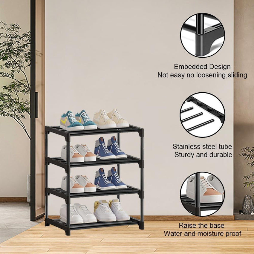 NIAWECAN Shoe Rack, 4 Tier Small Shoe Rack, Shoe Storage Rack, Sturdy Shoe Stand, Kids Toddler Adult Shoe Storage Organiser Shelf for Closet Entryway Hallway Bedroom, Space Saving