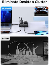 UGREEN Extension Lead with 4 USB Slots, 2 Way 2990W Max Multiple Plug with 1.5m Extension Cable, Compatible with iPhone 17/16/15/14, iPad Pro/Mini, Suitable for Home/Office, Black