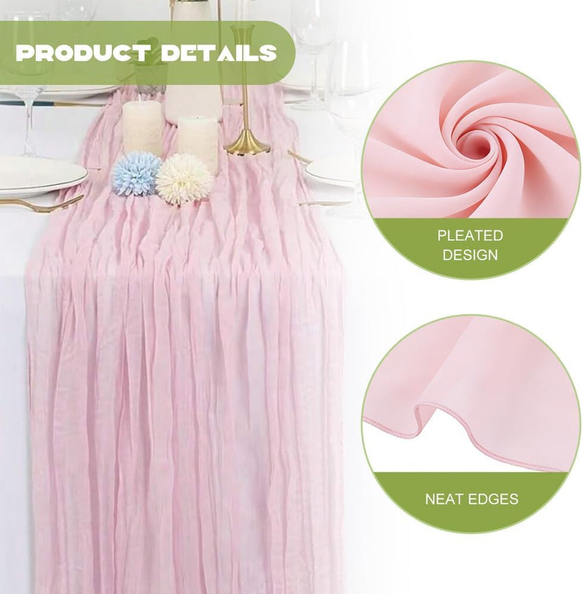 Table Runner Boho Polyester Large 90x400cm for Wedding Party Decor Pink