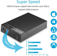 RSHTECH Hard Drive Enclosure, External USB 3.0 to SATA HDD Caddy Portable Disk Case for 2.5 3.5 inch SATA I/II/III HDD SSD, Support UASP & 16TB Drives (Black)