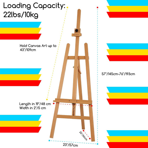MEEDEN Painting Wooden Artist Easel: Solid Beechwood Display Easel Hold Canvas up to 109cm - Adjustable Art Easel Stand for Adults Beginner Studio Gallery Exhibition - Natural