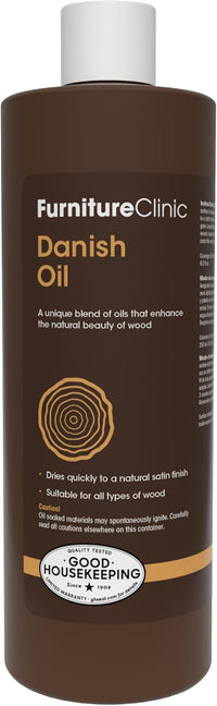 Furniture Clinic Danish Oil for Wood - Premium Finishing Oil to Enhance The Natural Beauty of Oak, Pine & Wooden Worktop Surfaces - Seal & Protect for a Satin Finish - 500ml