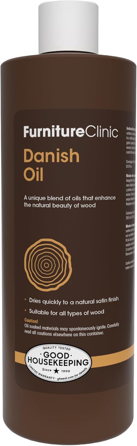 Furniture Clinic Danish Oil for Wood - Premium Finishing Oil to Enhance The Natural Beauty of Oak, Pine & Wooden Worktop Surfaces - Seal & Protect for a Satin Finish - 500ml