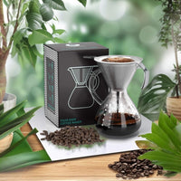 Coffee Gator Pour Over Coffee Maker Stainless Steel Filter & Glass Dripper - Paperless Hand-Drip Brewer - Eco Friendly - Kitchen & Housewarming Gifts - 800ml