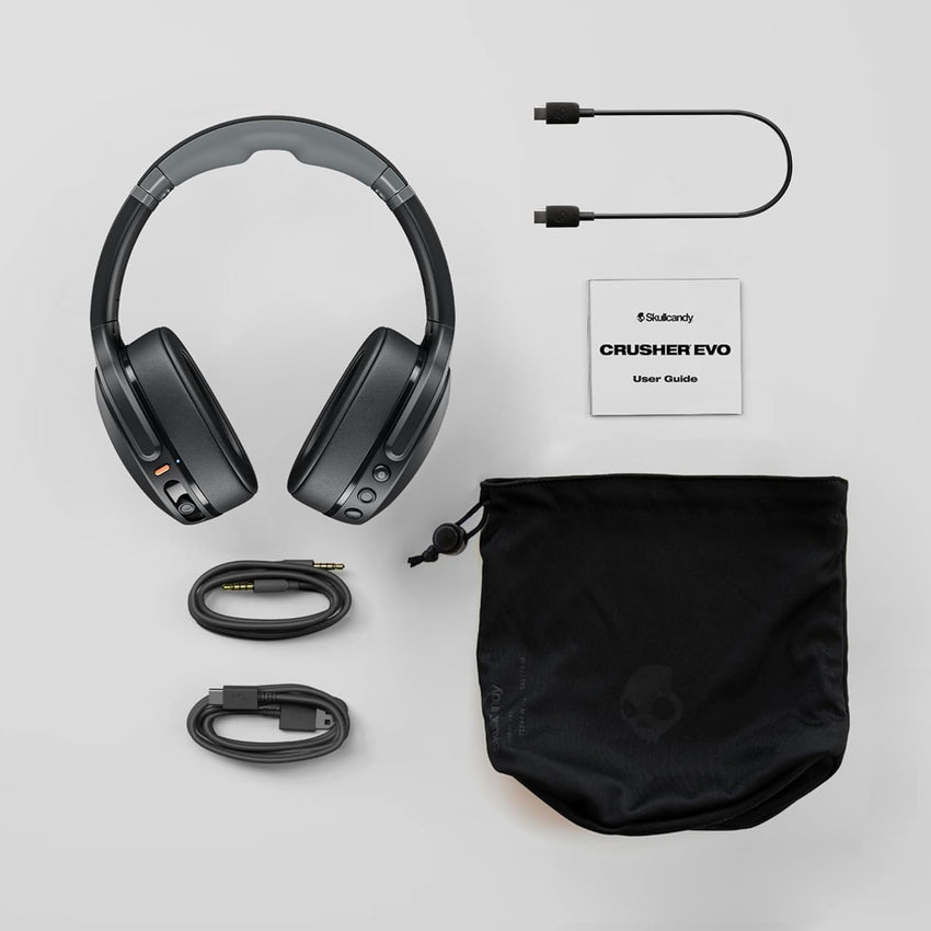 Skullcandy Crusher Evo Wireless Bluetooth Headphones with Multi-Sensory Bass and Charging Cable, Noise Isolating Over-Ear Fit, Up to 40 Hours Battery, Microphone for iPhone Android - True Black