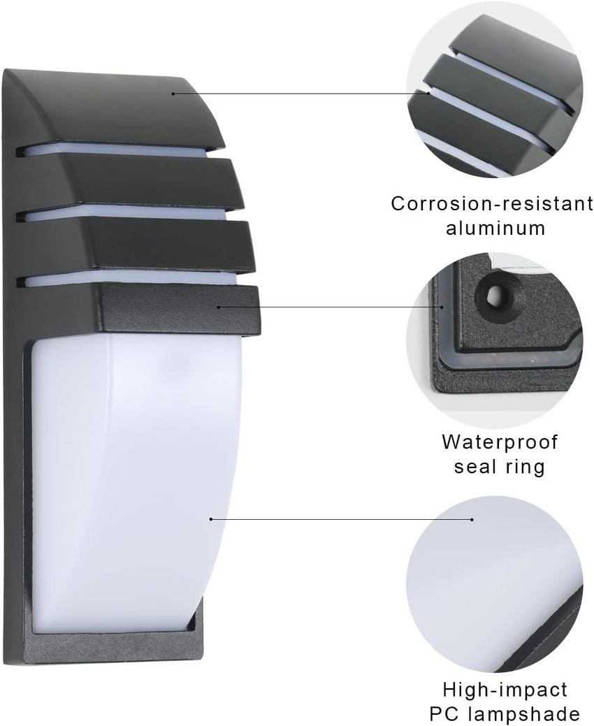 Outdoor Wall Light 12W Waterproof Aluminium Sconce 6500K Cool White â Black