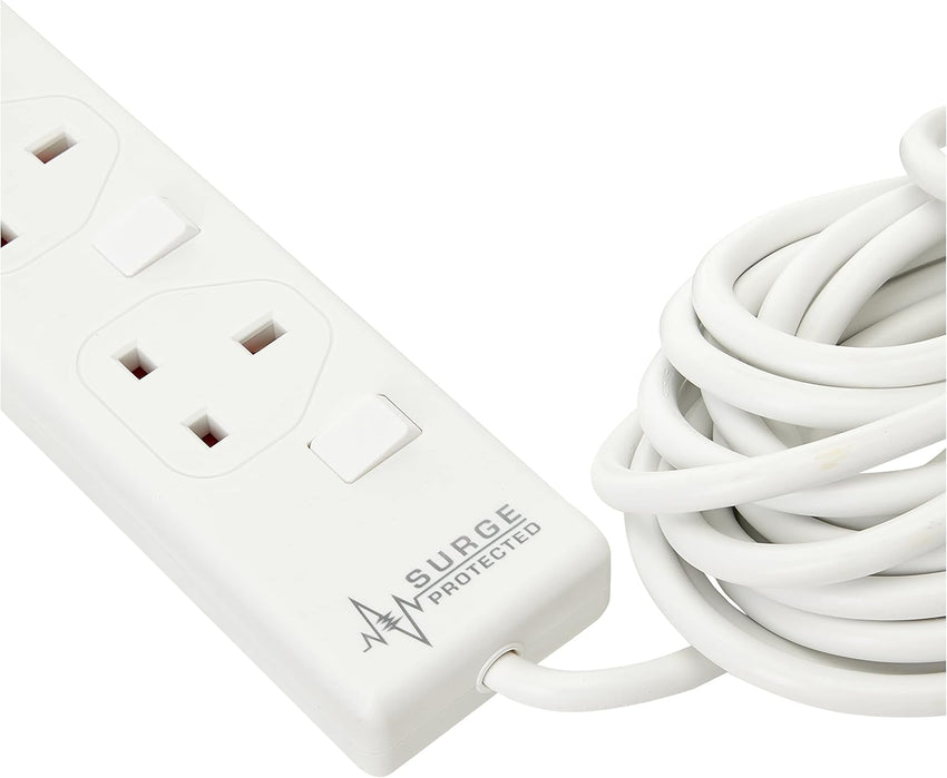 PRO ELEC PELB1942 4 Gang Switched Surge Protected Extension Lead White, 10m