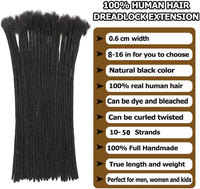 0.6cm Thickness Dreadlock Extensions Human Hair 30 Strands Natural Black 8 Inch