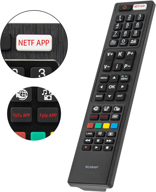 Universal Replacement RC4848F Remote Control INCLUDING BATTERIES. Hitachi/Polaroid/Luxor/Bush Smart TV Remote Control, with 3 Popular Shortcut Buttons - No Setup Required, No Instructions