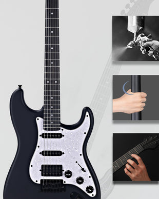 Full-Size 4/4 Electric Guitar HSS Pickup Starter Pack with 12 Accessories â Matte Black 39in