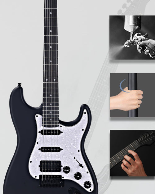 Full-Size 4/4 Electric Guitar HSS Pickup Starter Pack with 12 Accessories â Matte Black 39in