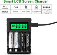 POWEROWL 4-slot AA AAA Battery Charger with LCD Display (5V 2A Quick Charging, Independent Slot) for Ni-MH Rechargeable Batteries (No Adapter)