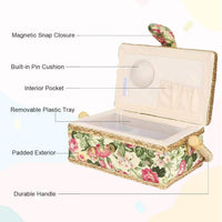Vintage Sewing Basket Fabric Craft Storage Organizer with Handle Ã¢ÂÂ Garden Rose
