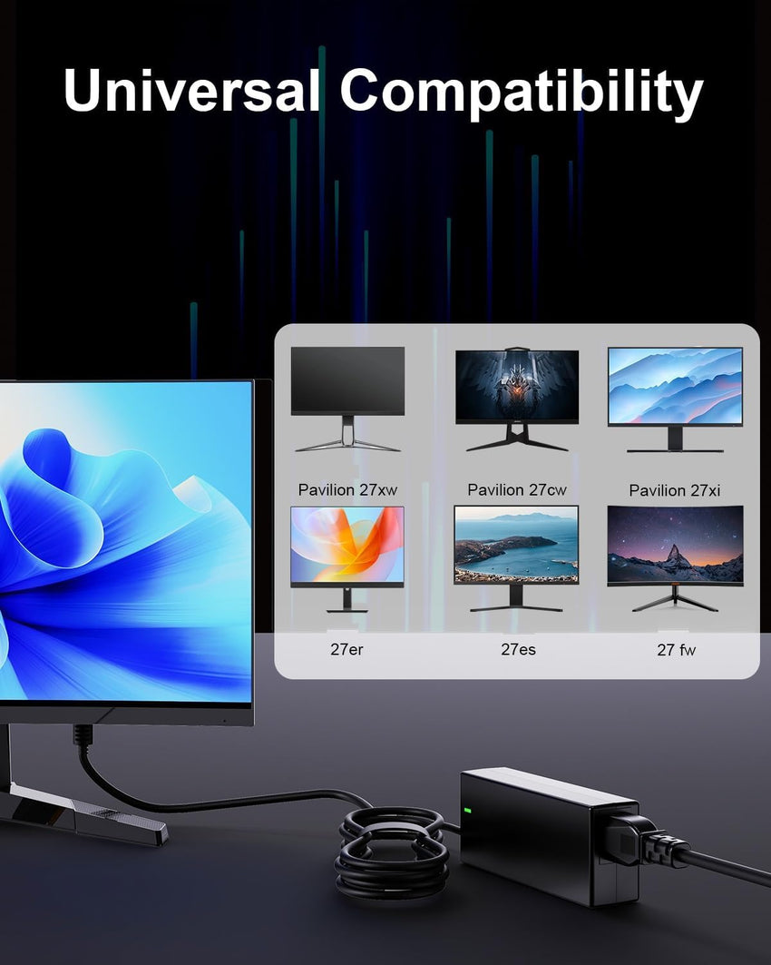 Yisbat 19V Monitor power cable Compatible with HP Pavilion Monitor 20" 21.5" 22" 23" 23.8" 25" 27" IPS LED HD Display HP27f 27xi 27fw 27es 27ea 27fh 27w 32f 24ea 24fh 24f 24m 24y