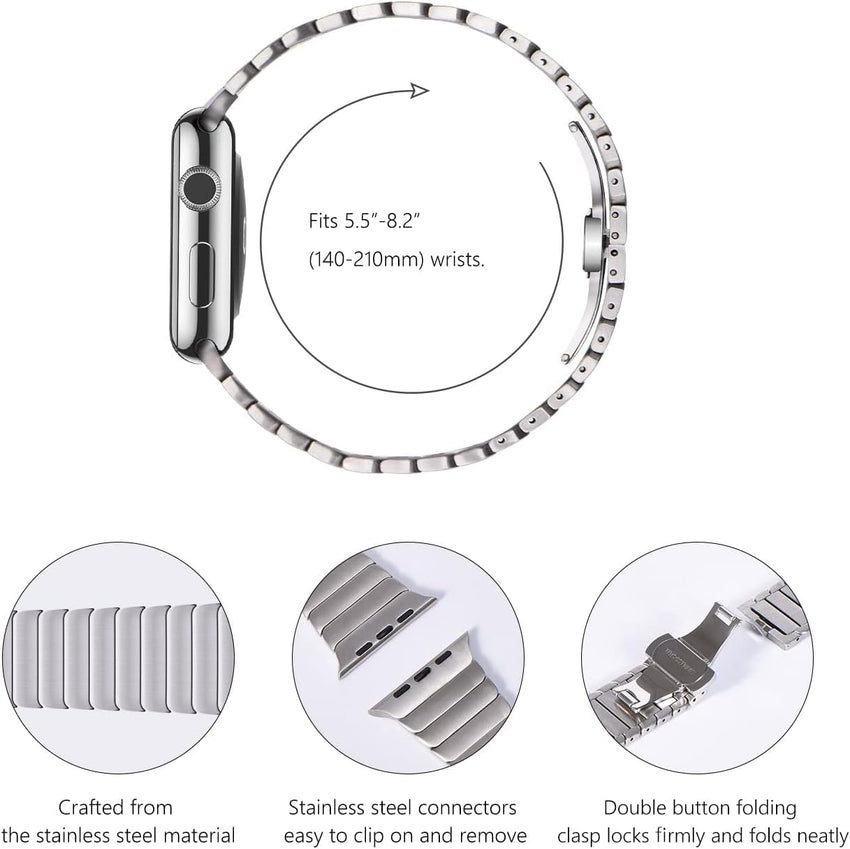 NewWays 49mm 46mm 45mm 44mm 42mm(Series 3 2 1) Metal Strap Compatible with Apple Watch,Solid Stainless Steel Link Replacement Band for iWatch Ultra/Ultra2,Series 10/9/8/7/6/5/4/3/2/1/SE,Titanium
