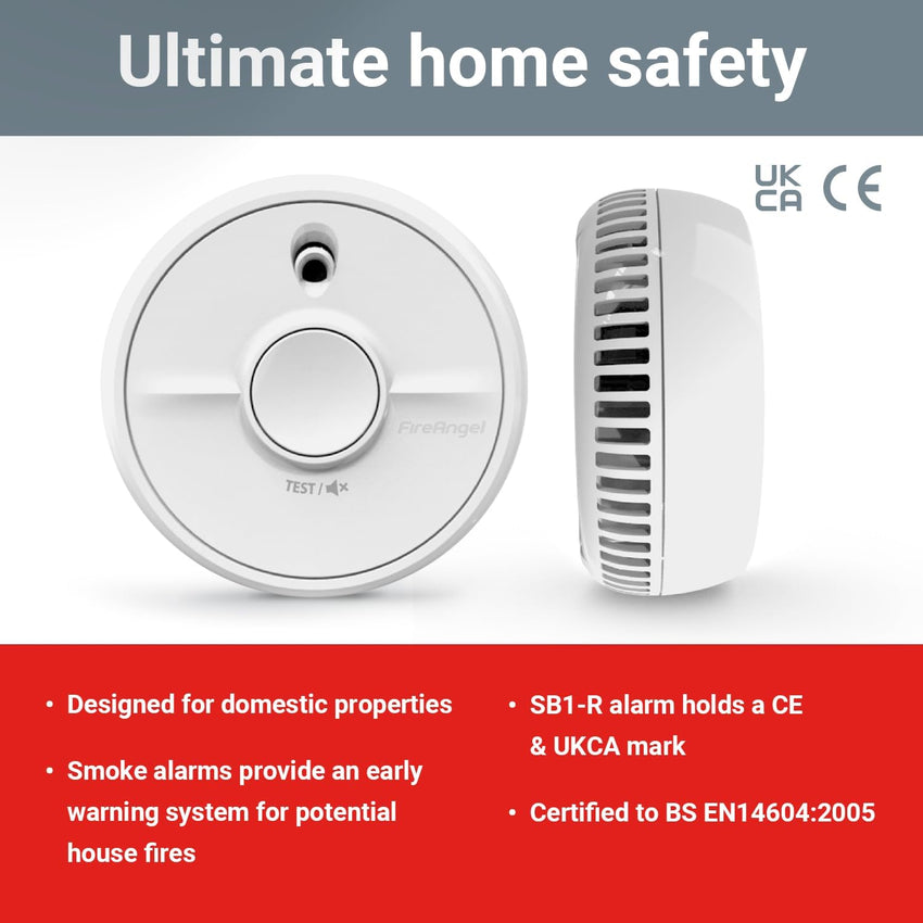 FireAngel Optical Smoke Alarm Replaceable Battery Test/Silence â White 90x35mm