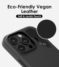 Aulumu A16 Vegan Leather Cooling for iPhone 16 Pro Case | with Cooling Fins | Luxury Comfort | Compatible with MagSafe - Black