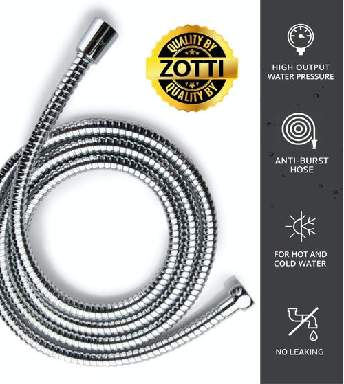 Zotti 1.5m Shower Hose | Stainless Steel Replacement Shower Hose | Leakproof and Anti-Kink | Universal Standard Fitting | High Pressure Resistance | Easy DIY Replacement | Includes 2 Washers