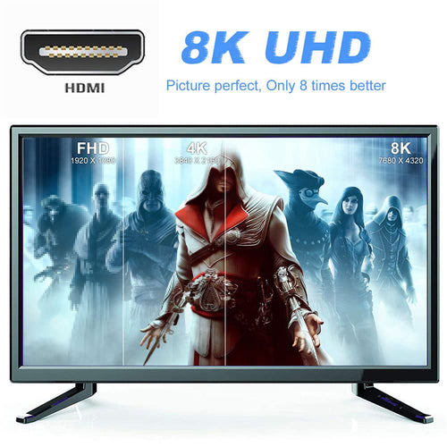 NFHK HDMI Male to HDMI 2.1 Female Flat Horizontal 90 Degree Right Angled UHD Extension Adapter Support 8K 60hz HDTV