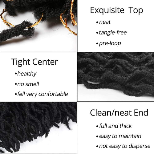 6 Packs Faux Locs Crochet Hair 12 Inch, Wavy Short Nu Locs, Goddess Dreadlocks (20 Roots/Pack) #1B