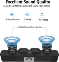 FAYAZ Computer Speakers for Desktop, 6W Stereo USB Computer Soundbar with 2 Diaphragms,3.5mm Aux Input, Knob Volume Control, Wired/Wireless Bluetooth 5.0 Soundbar for Desktop Smartphones Laptop,Black