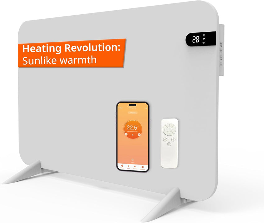 KOnighaus 450 W Smart Dual Infrared Heater Wi-Fi App Control with Remote Control Including Towel Holder Feet and Mounting Material Colour: White