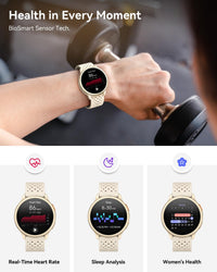 Quican Smart Watch 1.27in Round Bluetooth Call Fitness Tracker Beige
