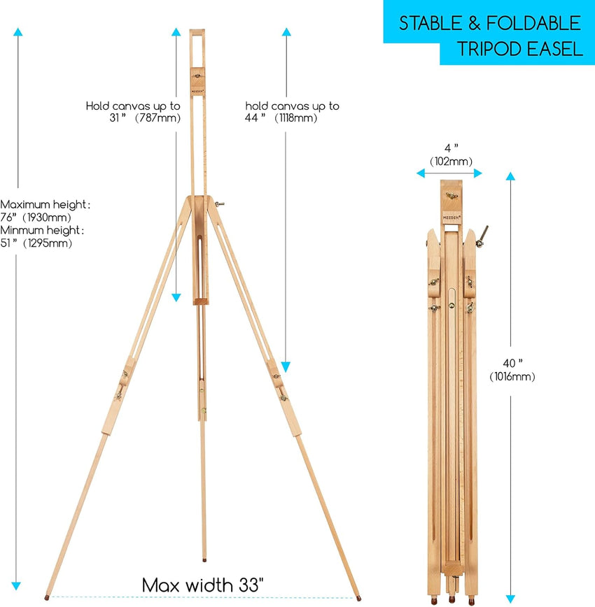 MEEDEN Artist Field Easel, Tripod Beech Wooden Painting Easel Stand with Bag, Lightweight Professional Art Easel for Painting and Display, Perfect for Painters Students, Artists, Hold Canvas up to 42"