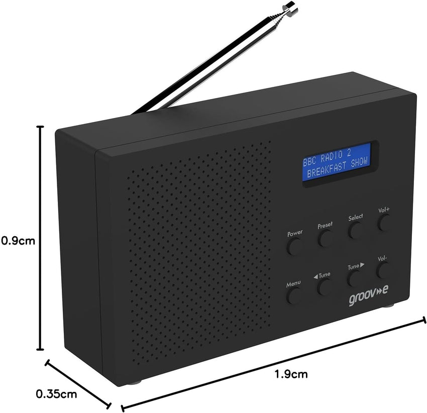 Groov-e Paris DAB & FM Digital Radio - Built-In Alarm Clock & Bluetooth Connectivity - LCD Display - Mains or Battery Operated - Portable Radio - 20 Preset Stations - Black