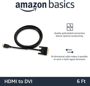 Amazon Basics HDMI-A to DVI (Male) Adapter Cable, Bi-Directional 1080P, Gold-Plated, 1.8 m, Single Pack for Television, Black