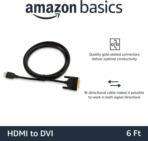 Amazon Basics HDMI-A to DVI (Male) Adapter Cable, Bi-Directional 1080P, Gold-Plated, 1.8 m, Single Pack for Television, Black
