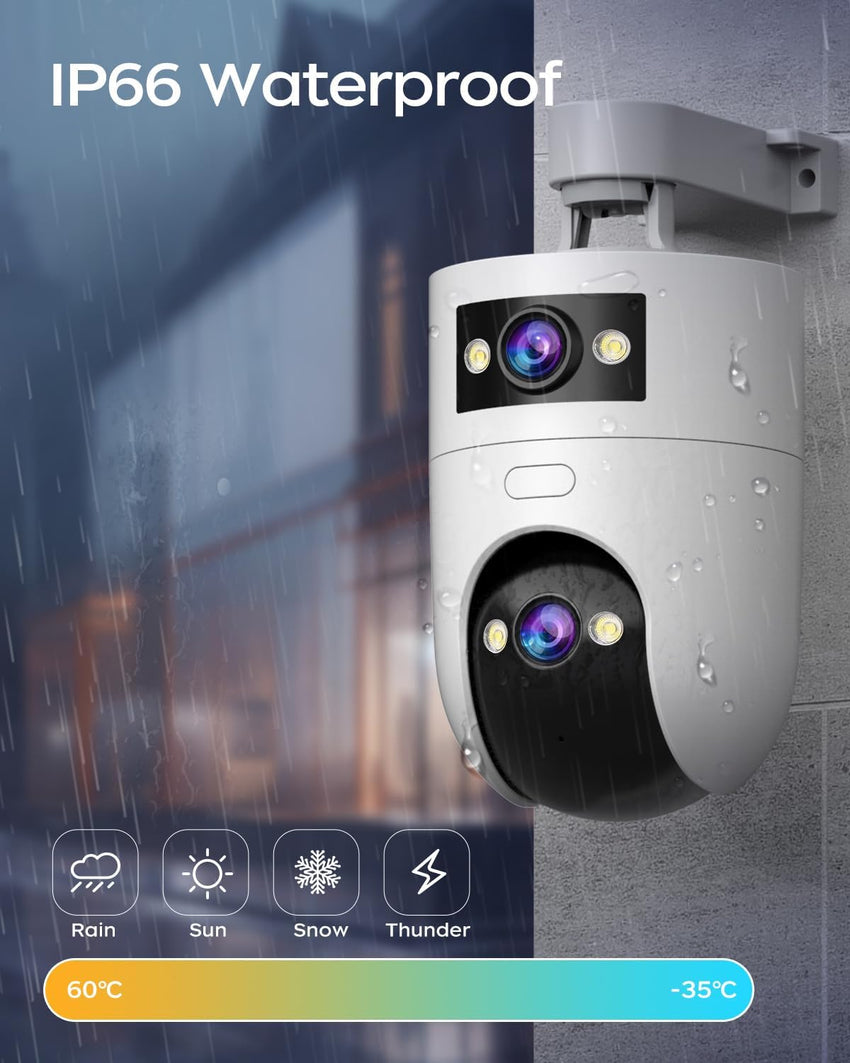 WiFi Security Camera 2K Dual-Lens Outdoor IP66 360Â° AI Motion Tracking WHITE