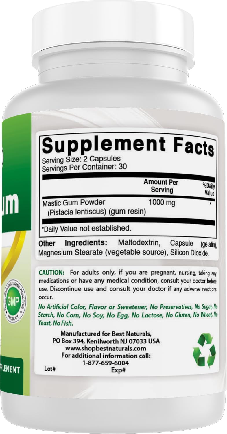 2 Pack - Best Naturals Mastic Gum Capsules 500 mg - 60 Count - (Non-GMO) (Gluten Free) - Promotes Healthy Stomach & Duodenal Health - (Total 120 Capsules)