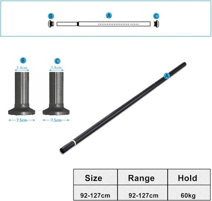 128cm-177cm Long Tension Curtain Rod, No Drilling Extendable Stainless Steel Curtain Pole for Windows and Bathroom,Telescopic Shower Curtain Rod, Room Divider