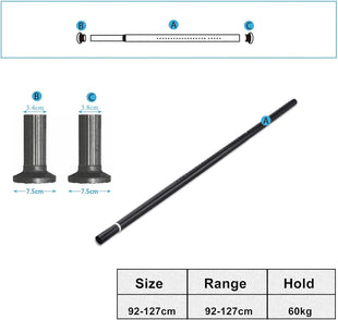 92cm-127cm Long Tension Curtain Rod, No Drilling Extendable Stainless Steel Curtain Pole for Windows and Bathroom,Telescopic Shower Curtain Rod, Room Divider