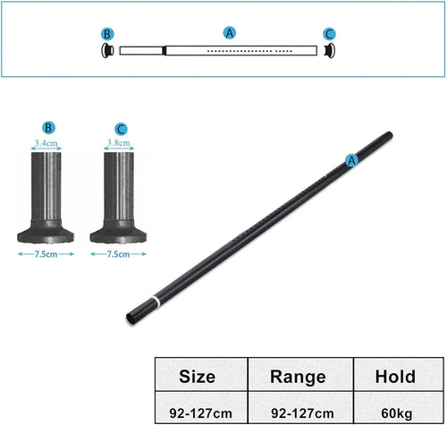 92cm-127cm Long Tension Curtain Rod, No Drilling Extendable Stainless Steel Curtain Pole for Windows and Bathroom,Telescopic Shower Curtain Rod, Room Divider