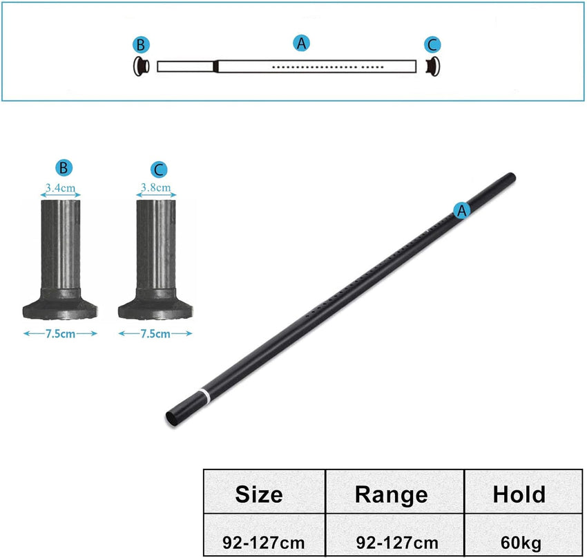 92cm-127cm Long Tension Curtain Rod, No Drilling Extendable Stainless Steel Curtain Pole for Windows and Bathroom,Telescopic Shower Curtain Rod, Room Divider